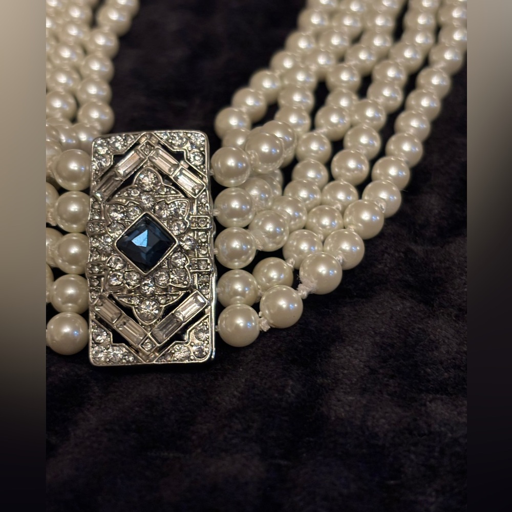 Ralph Lauren Vintage Pearl Necklace with synthetic blue sapphire and crystals